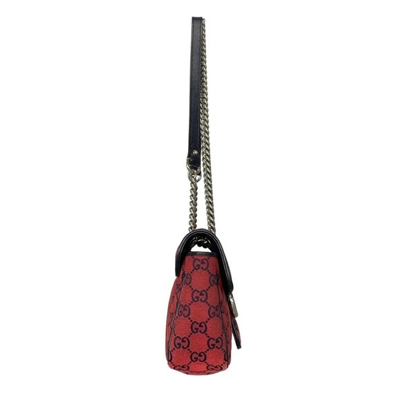 Auth GUCCI GG Marmont Quilting Small Shoulder Bag Red Navy Jacquard - Picture 4 of 14